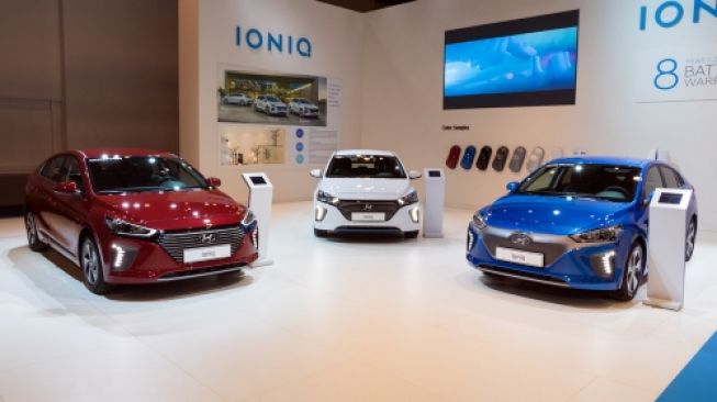 Mobil listrik Hyundai Ioniq dipamerkan di Brussels, Belgia pada Januari 2018. [Shutterstock]
