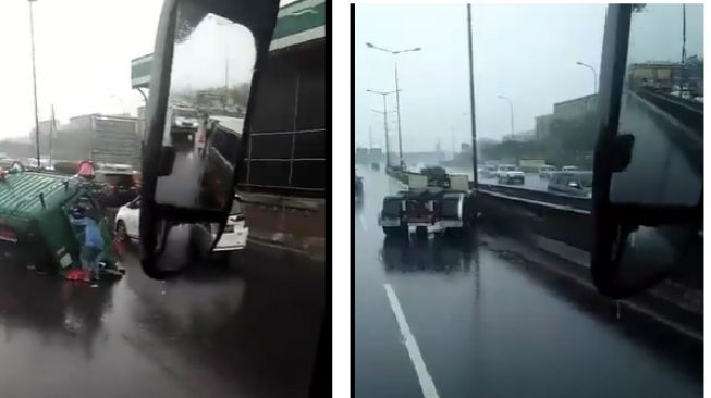 Kepala dan badan truk terpisah di jalan tol (Facebook)