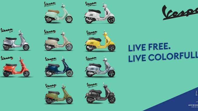 "Live free. Live colorfully!" demikian tagline dari Vespa bercat warna baru yang seru ini [PT Piaggio Indonesia]. 