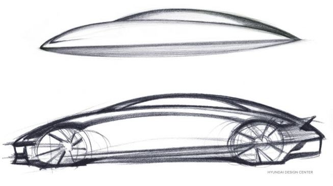 Sketsa Hyundai IONIQ 6 yang mengambil ide desain dari Hyundai Prophecy EV Concept Car [Hyundai Global via ANTARA].